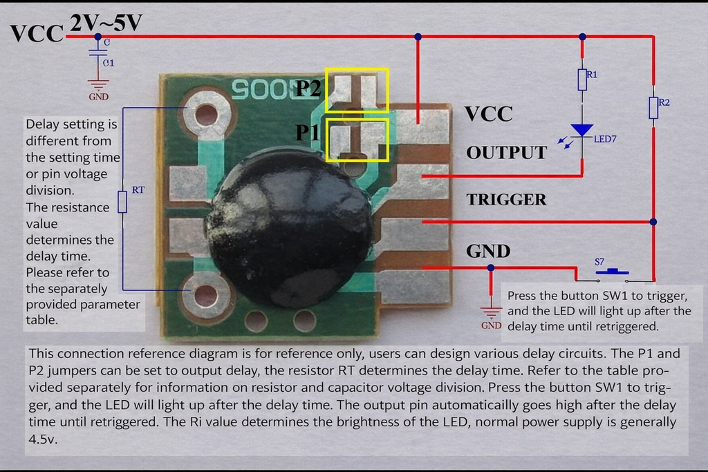 C005 Programmable Delay Timer IC, Triggered Time Delay Chip (2s–1000 Hours)