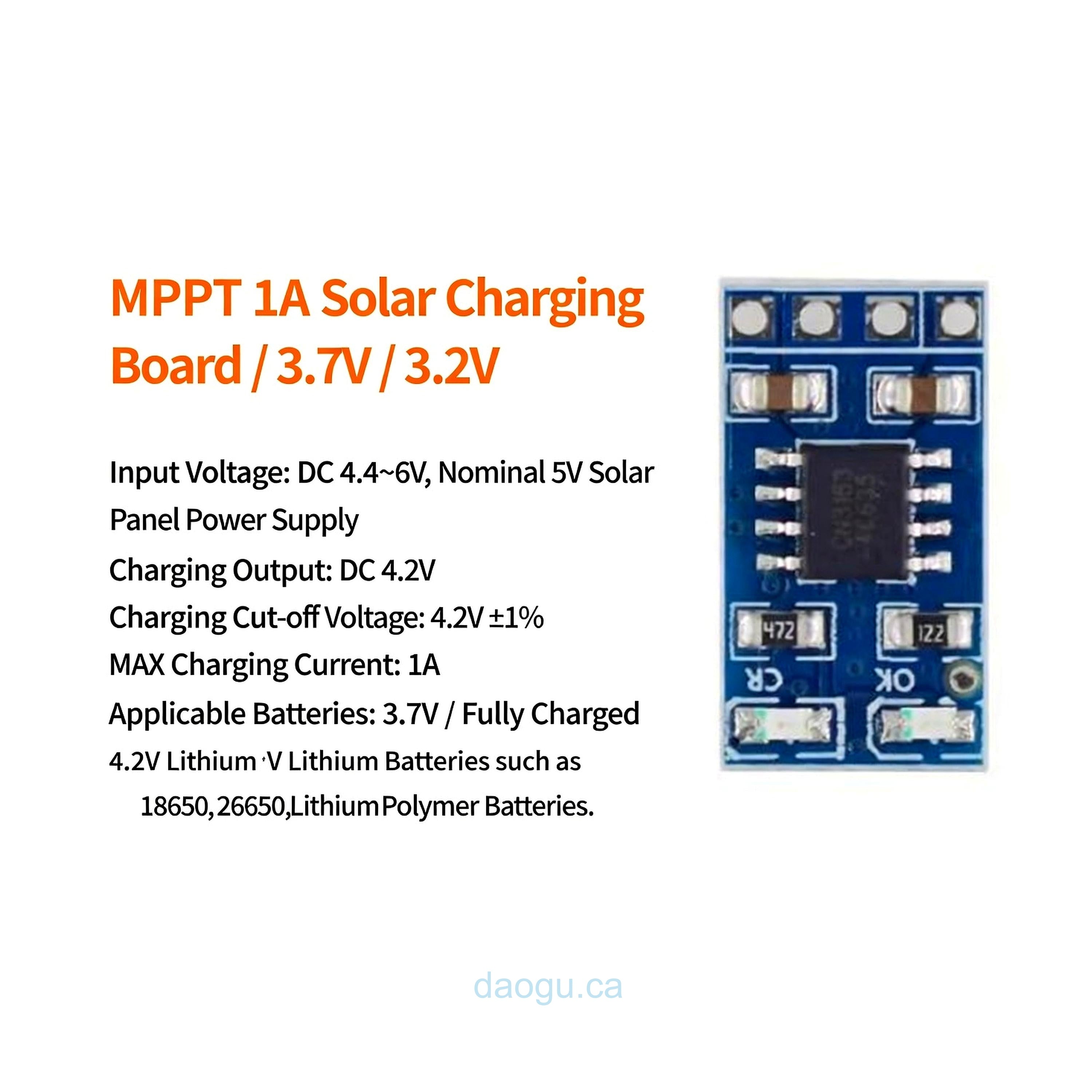 MPPT Solar Charging Board Controller 1A 3.7V / 3.2V 18650 LiFePO4 Lithium Battery Charging Module