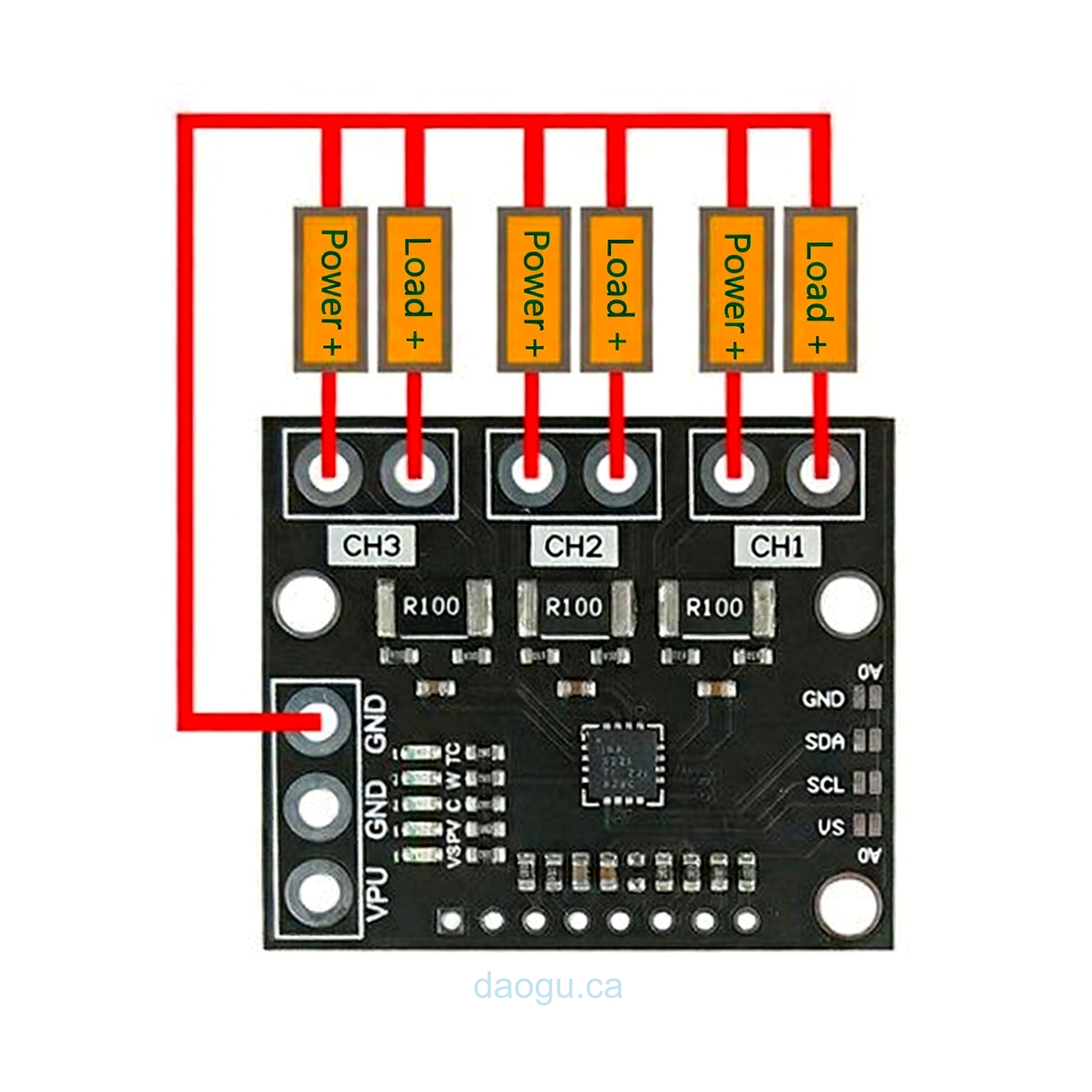 INA3221 Module Triple bidirectional bus Low-side/High-side Voltage/Current/Power Monitor I2C